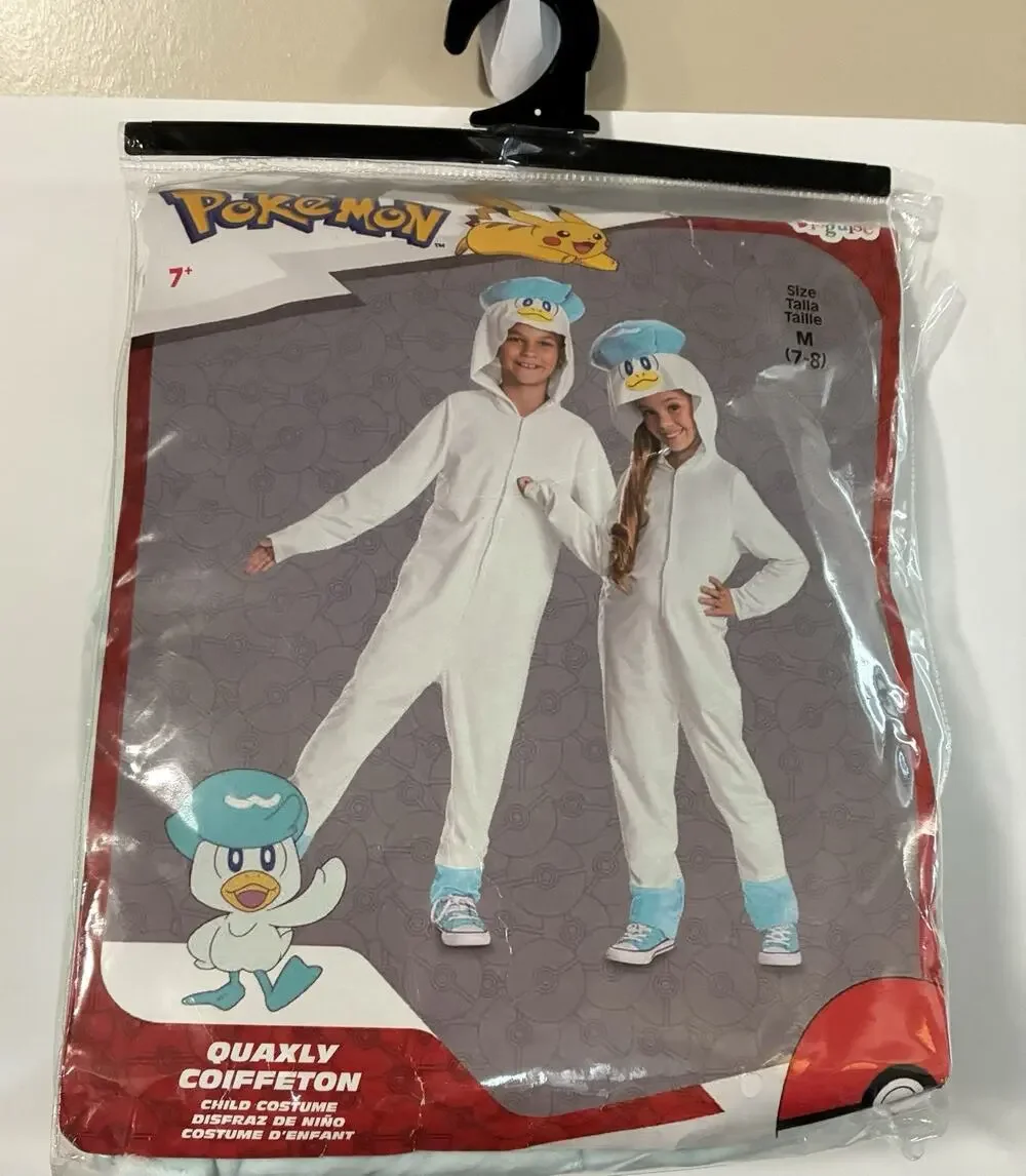 Pokemon Quaxly Child Costume Hooded Jumpsuit Size M 7-8 Disguise NIP Halloween